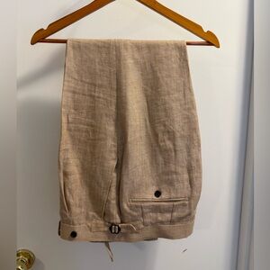 Spier and Mackay Wheat High Rise Linen Trousers Size 34 Slim Inseam 29.5”